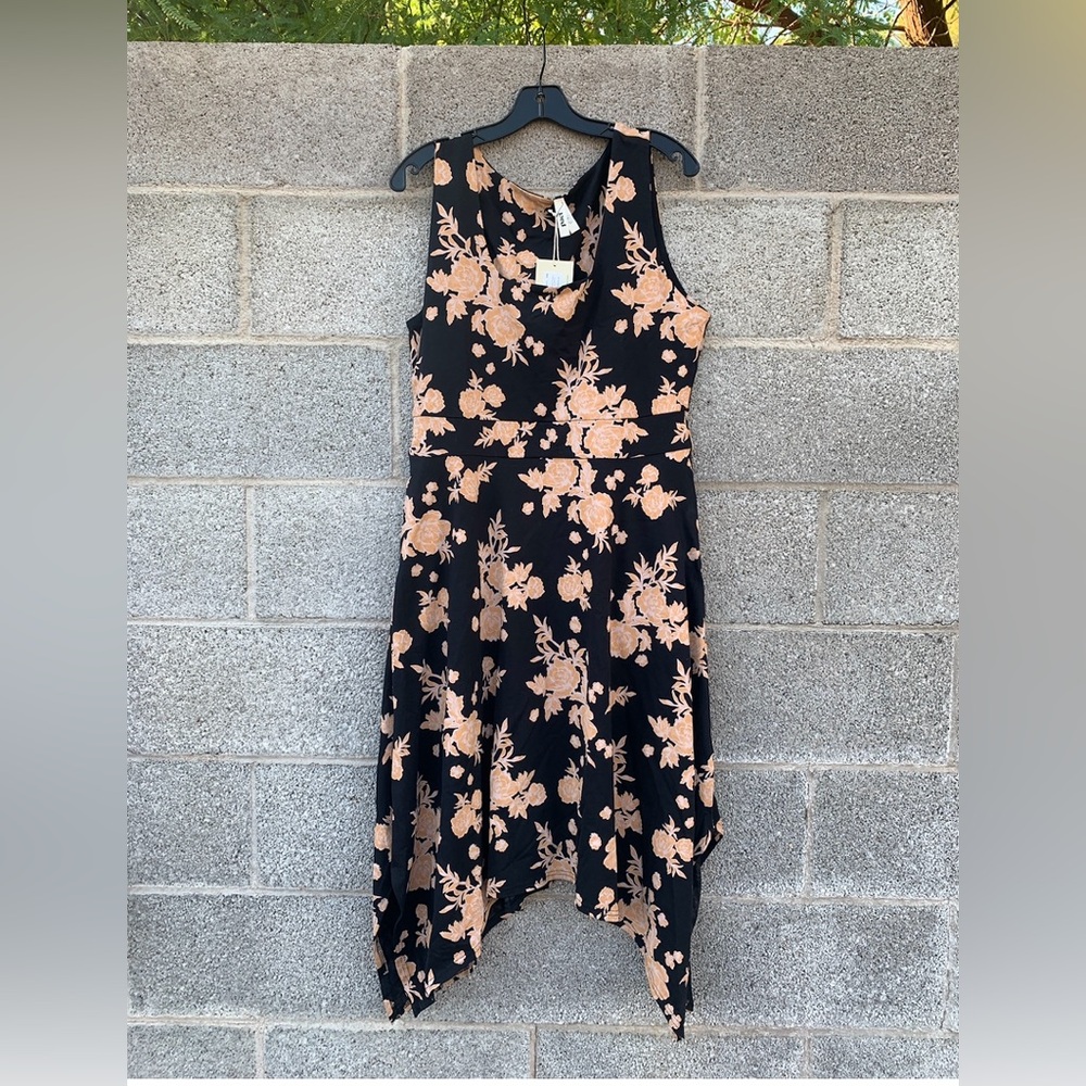 NWT Pact Twilight Pink Floral Asymmetrical Midi Dress Sleeveless Scoop Neck XL